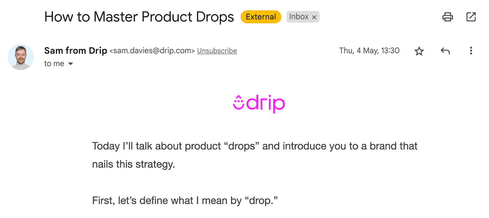 Drip email about product drops
