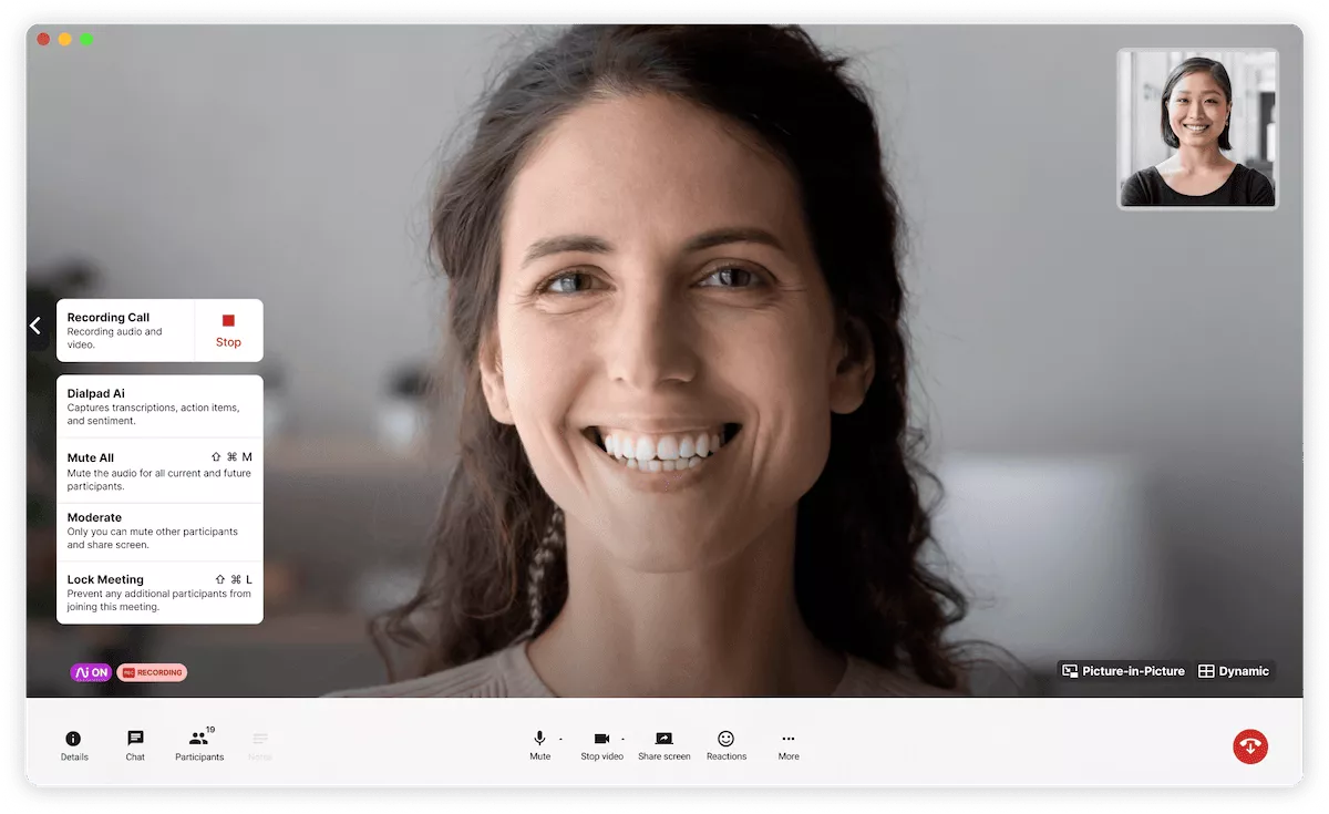 An example of a video call being carried out using Dialpad
