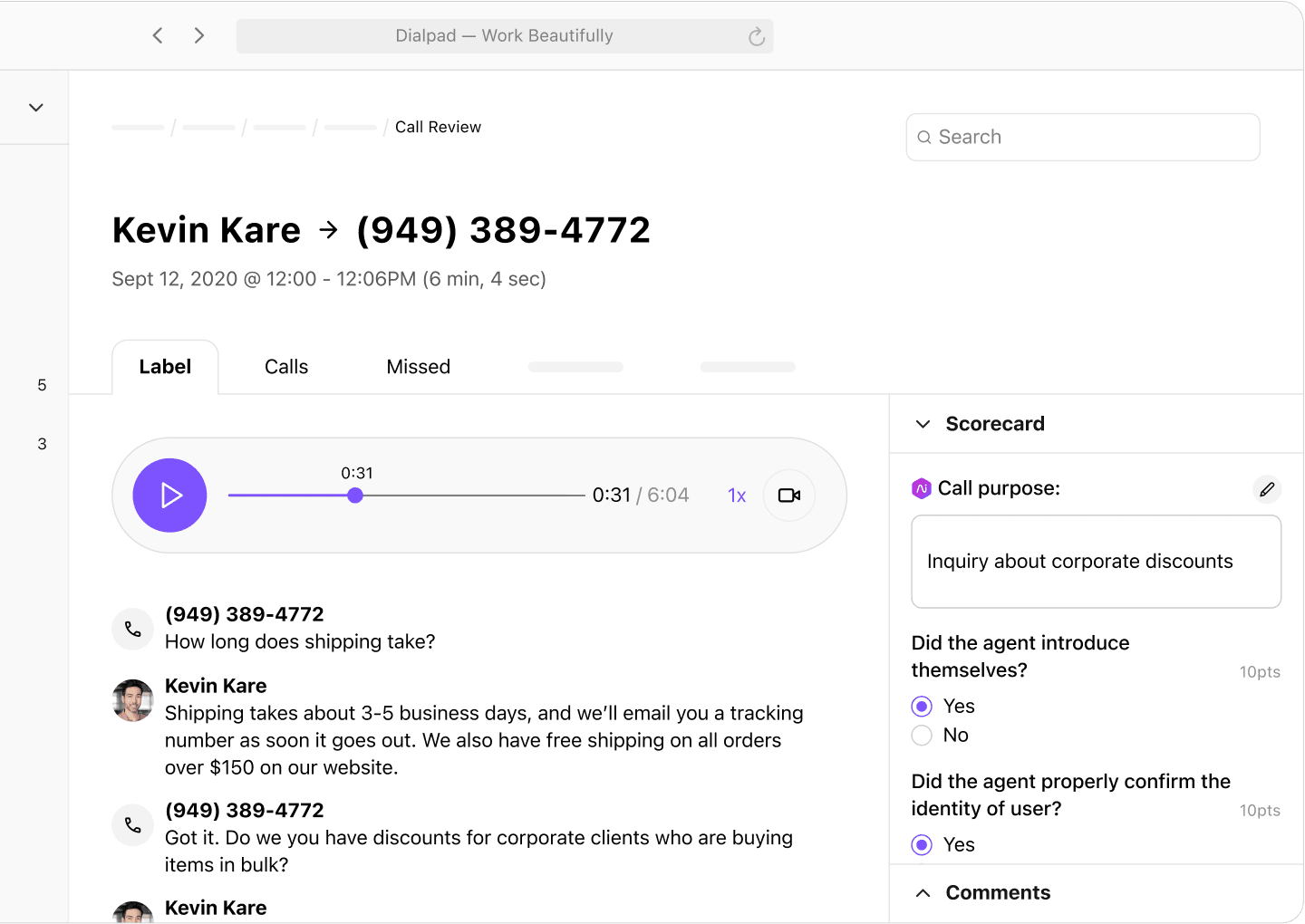 Dialpad Call Review