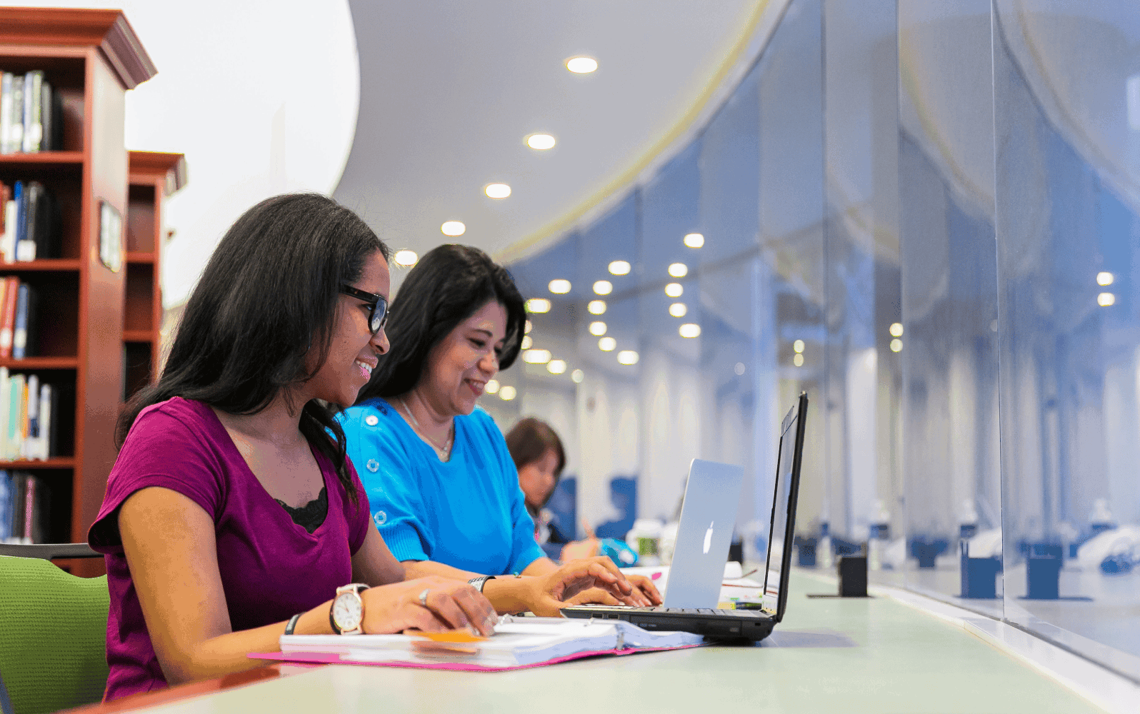 Two ladies on a library