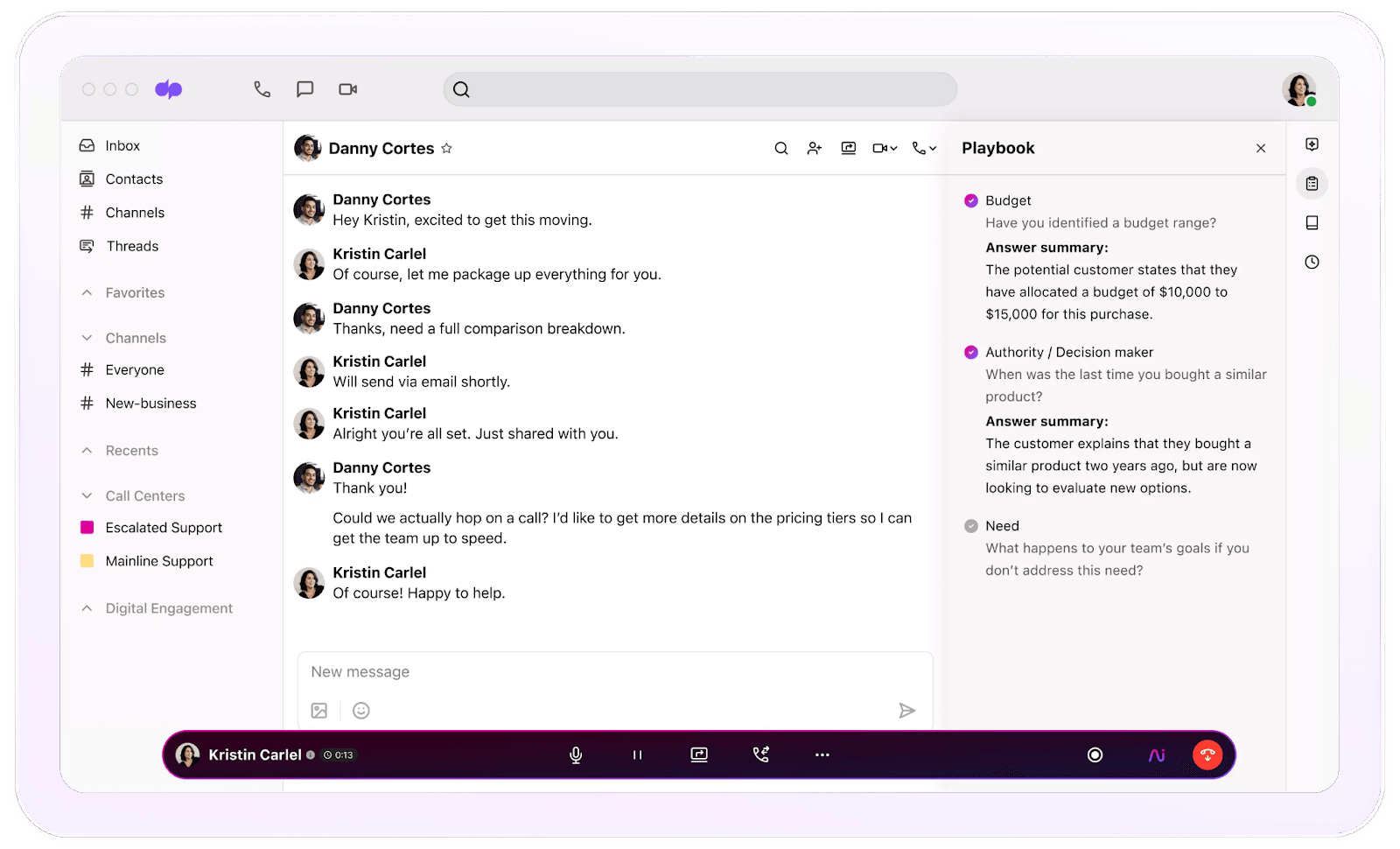 Screenshot of Dialpads Ai Playbooks feature