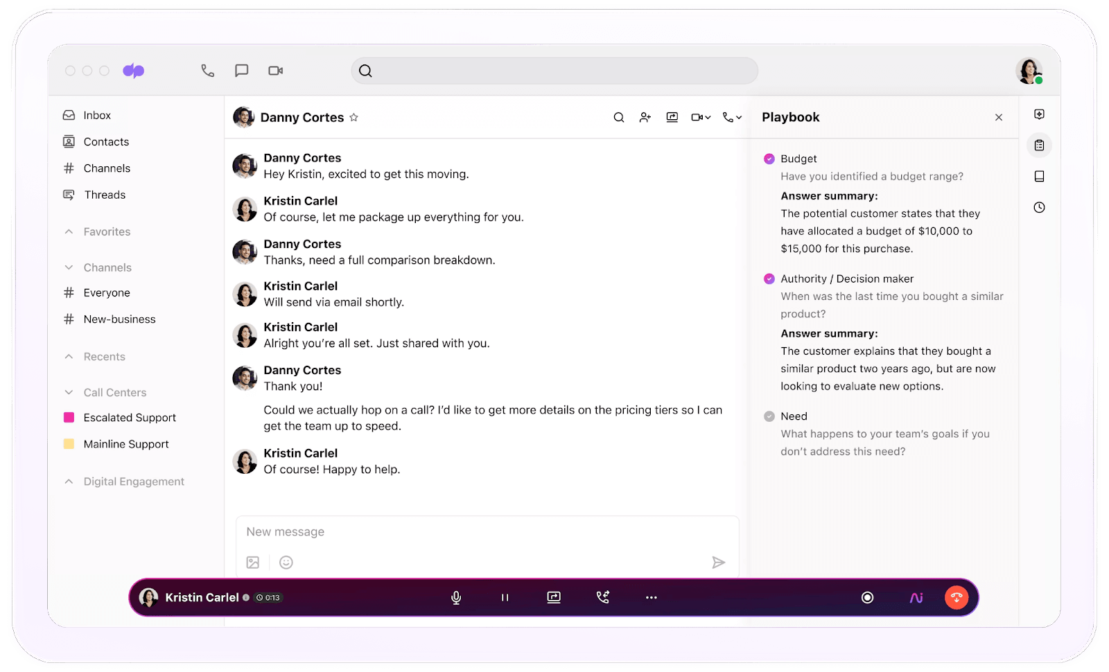 Screenshot of Dialpads Ai Playbooks feature