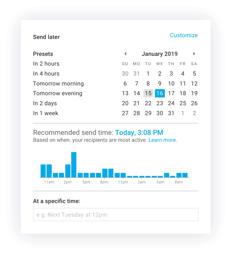 Features send later recommended send times