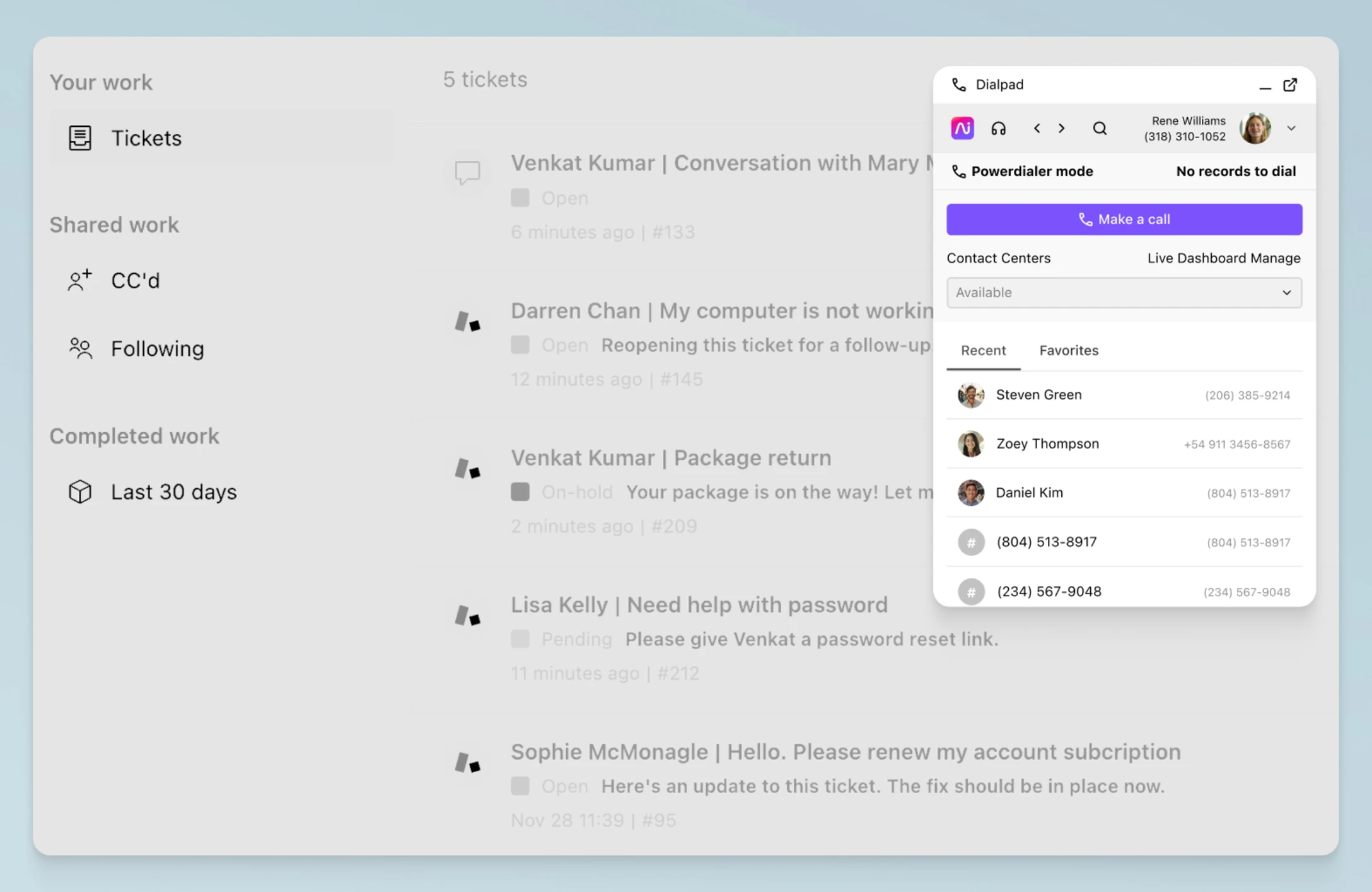 Dialpad mobile interface showing PBX phone system features for remote business communication
