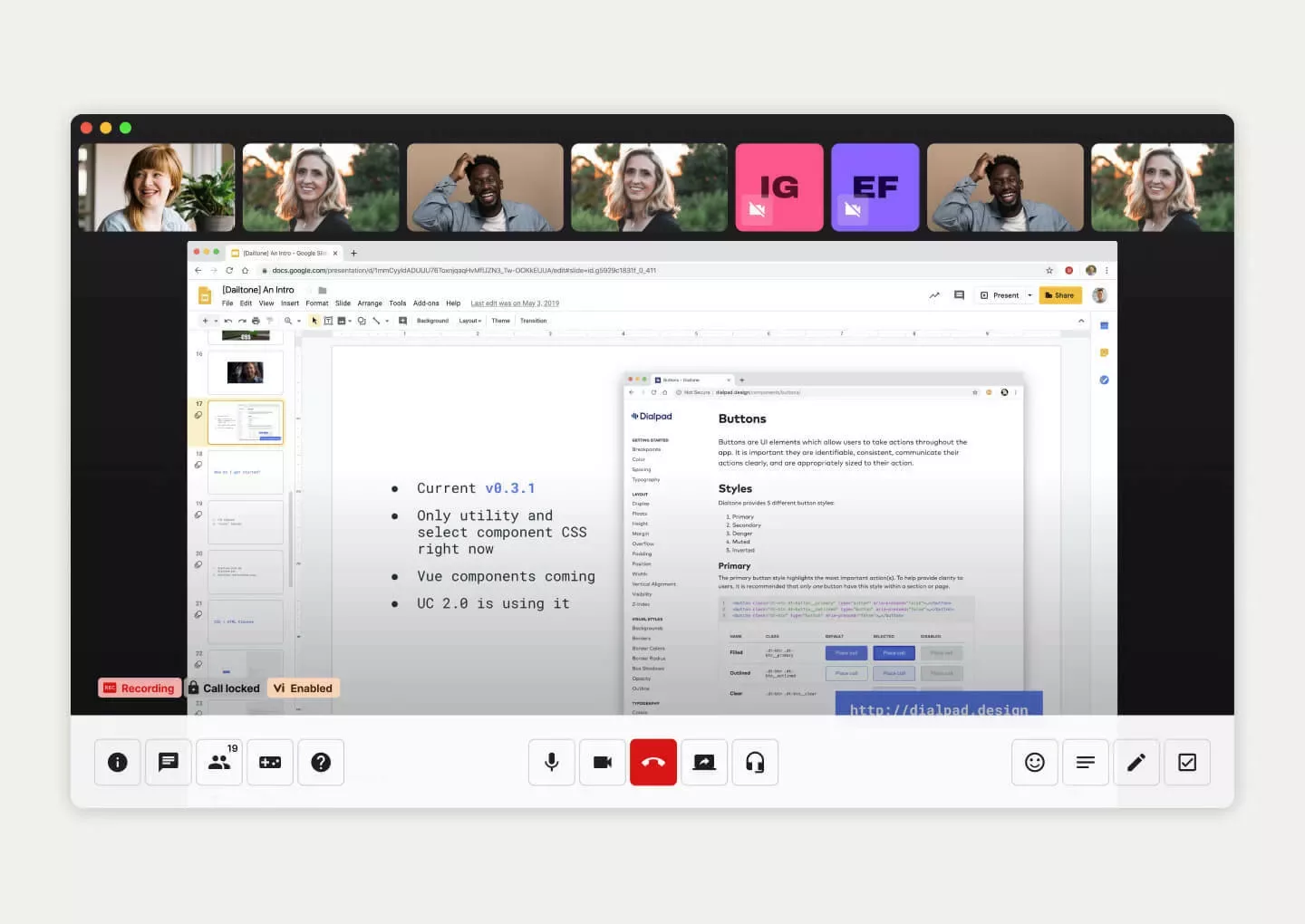 Screenshot of Dialpad's screen sharing feature.