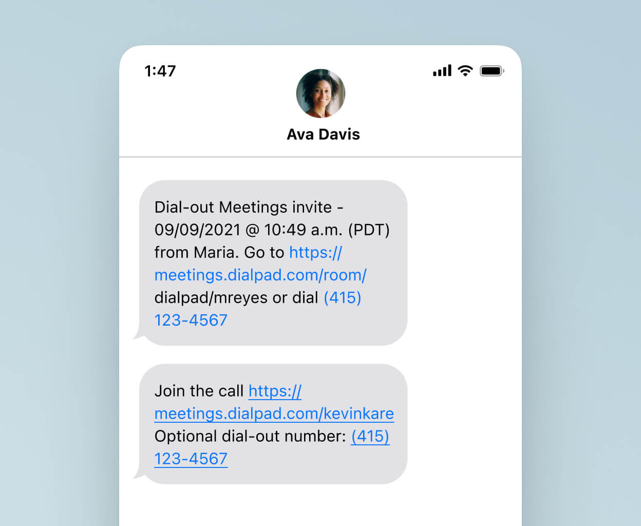 Screenshot of Dialpads business text messaging functionality