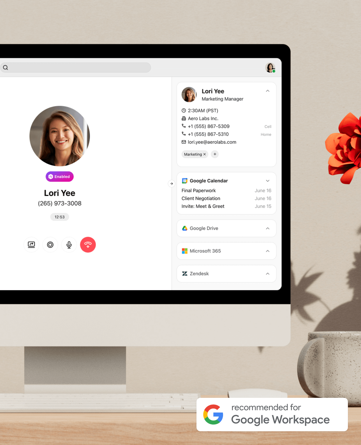 Screenshot of Dialpads integrations with Google Workspace