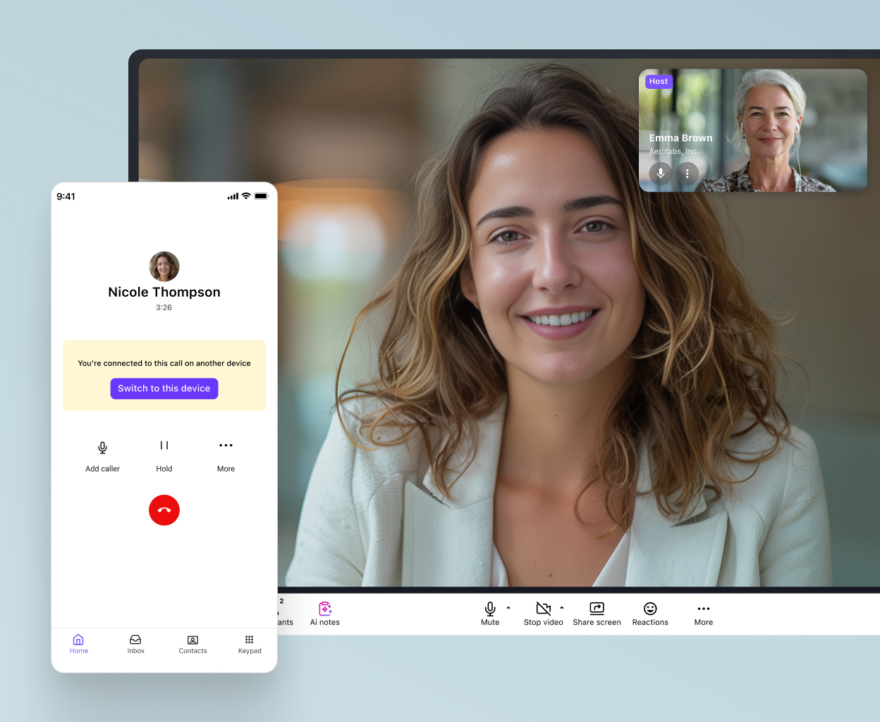 A phone call happening on Dialpad's desktop and mobile app