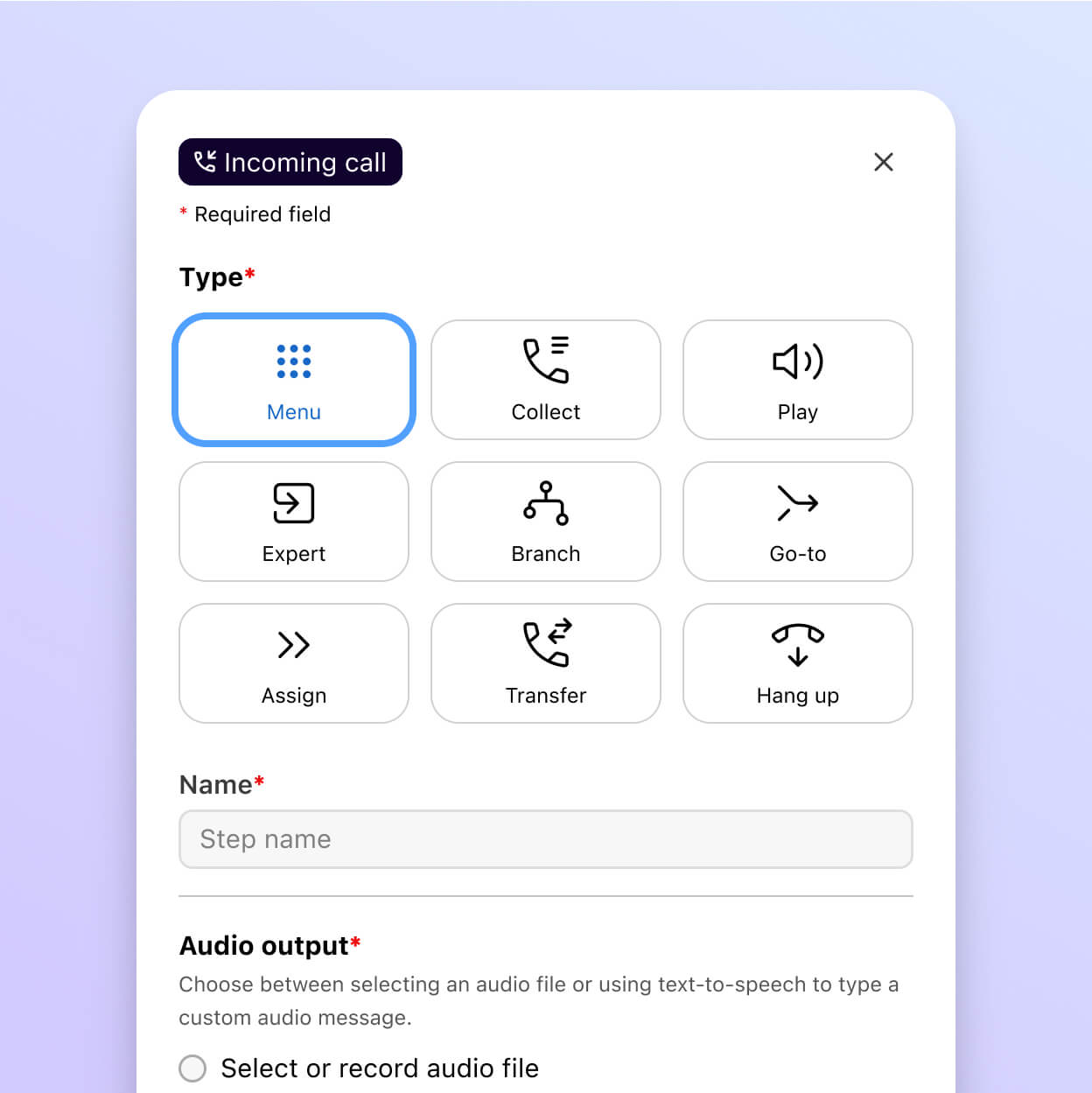 Screenshot of setting up an IVR flow in Dialpads online dashboard