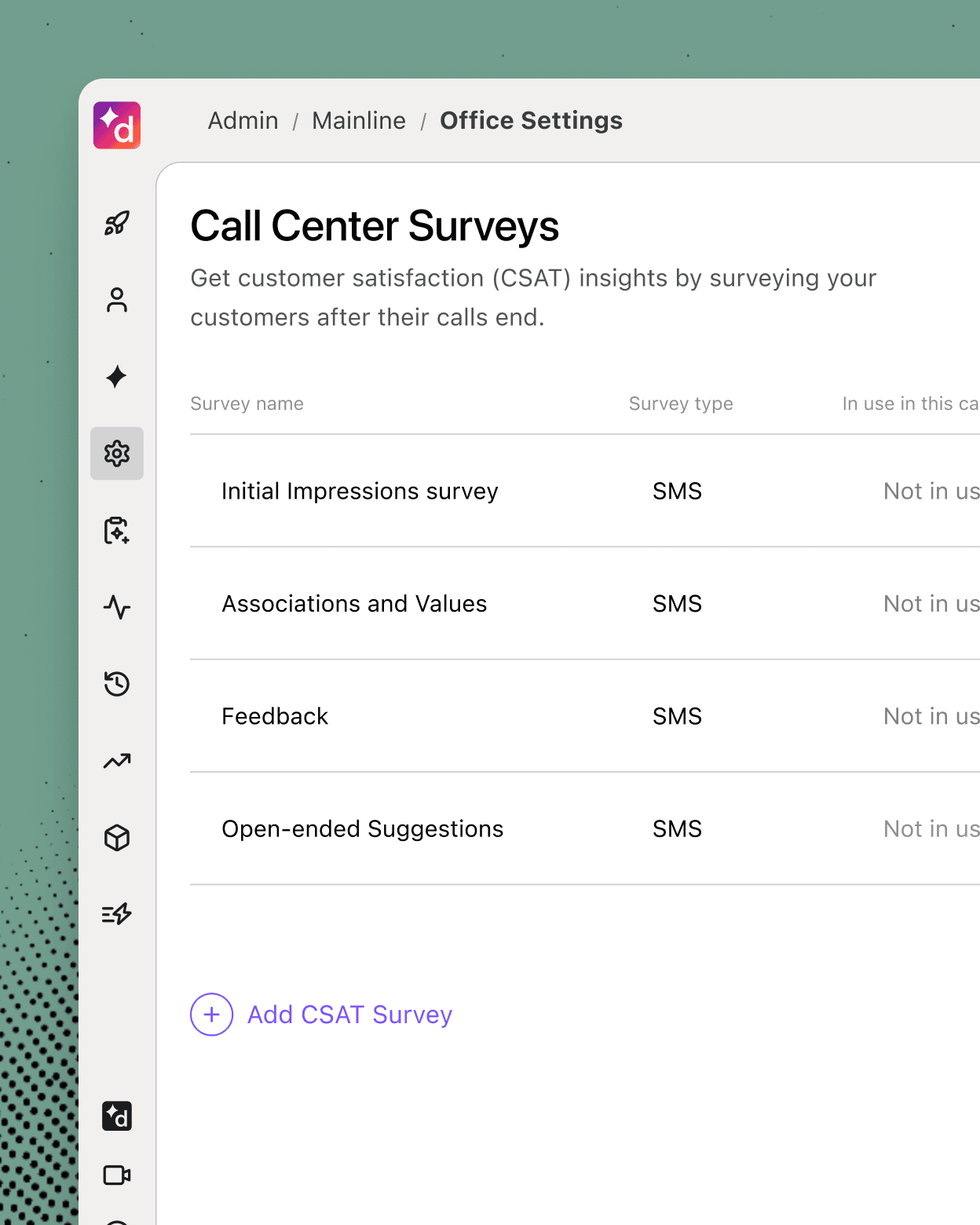 Screenshot of Dialpad CSAT surveys providing key insights to improve customer experience, boost loyalty, and understand your target demographic