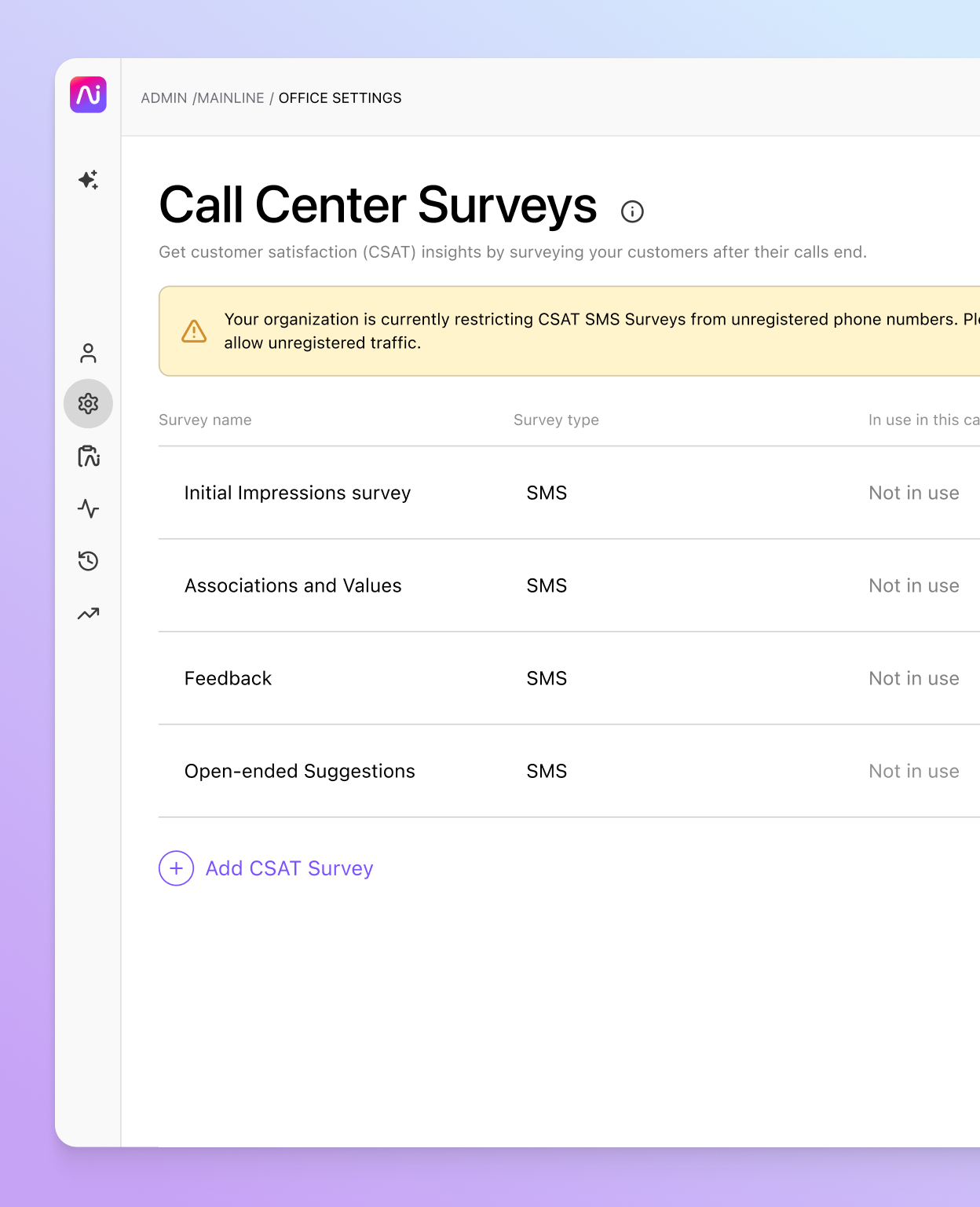Screenshot of Dialpad CSAT surveys providing key insights to improve customer experience, boost loyalty, and understand your target demographic
