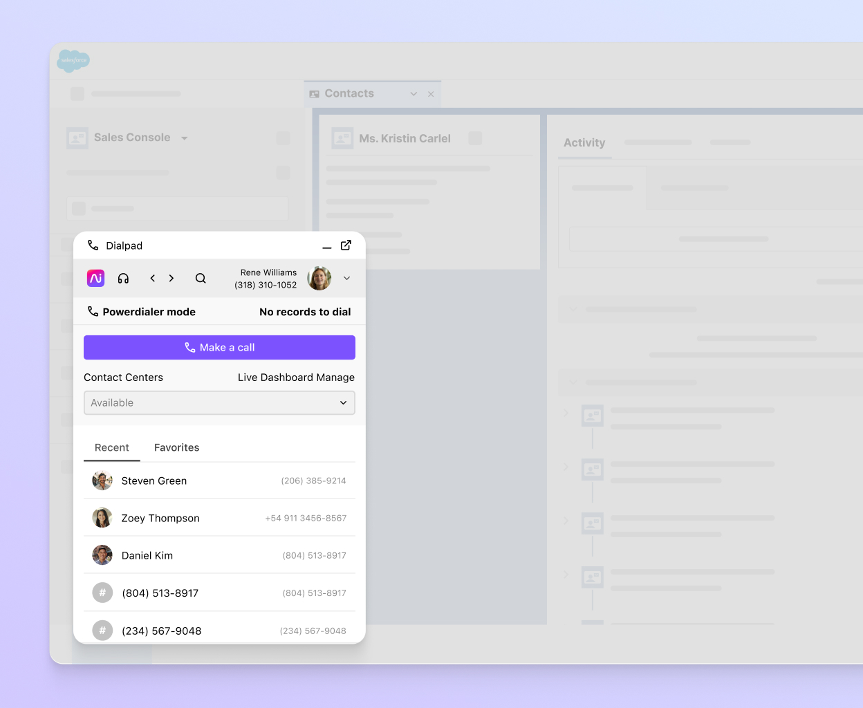 Screenshot of Dialpad's Salesforce integration automatically populating a call's details