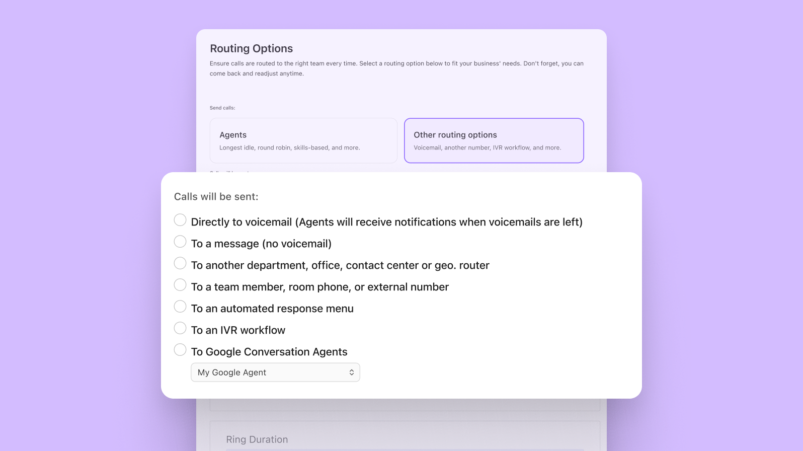 Dialpad call routing options