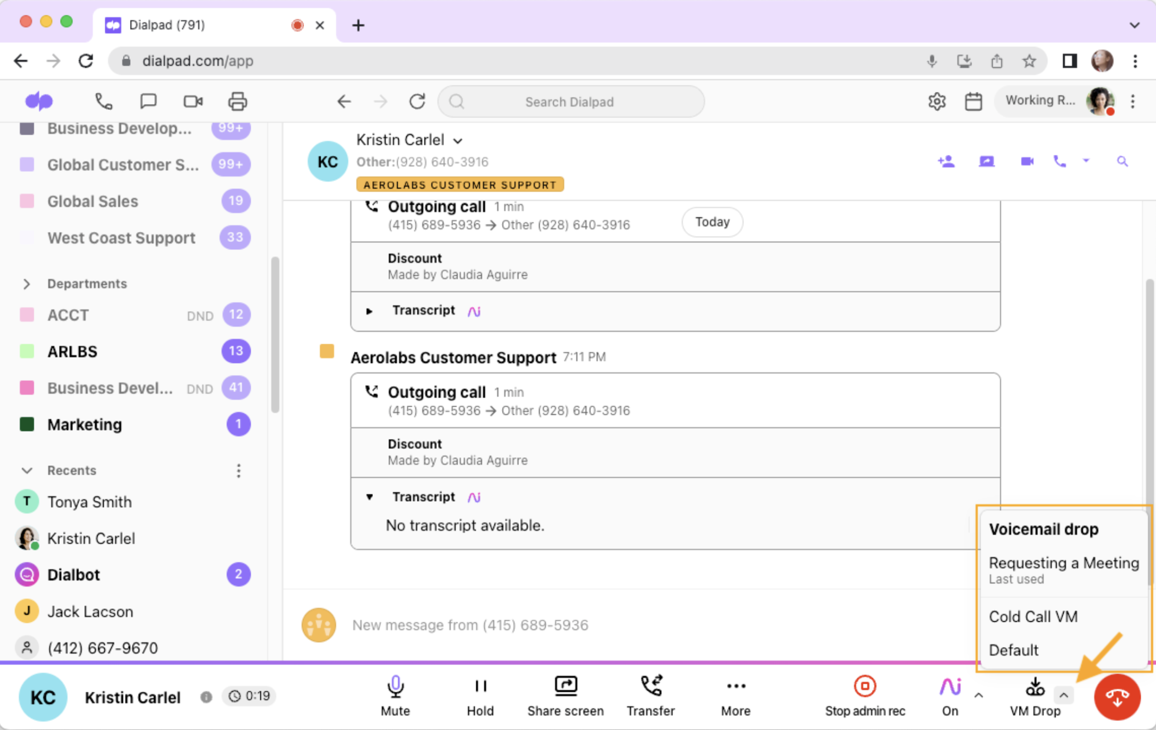 Dialpad's Voicemail Drop