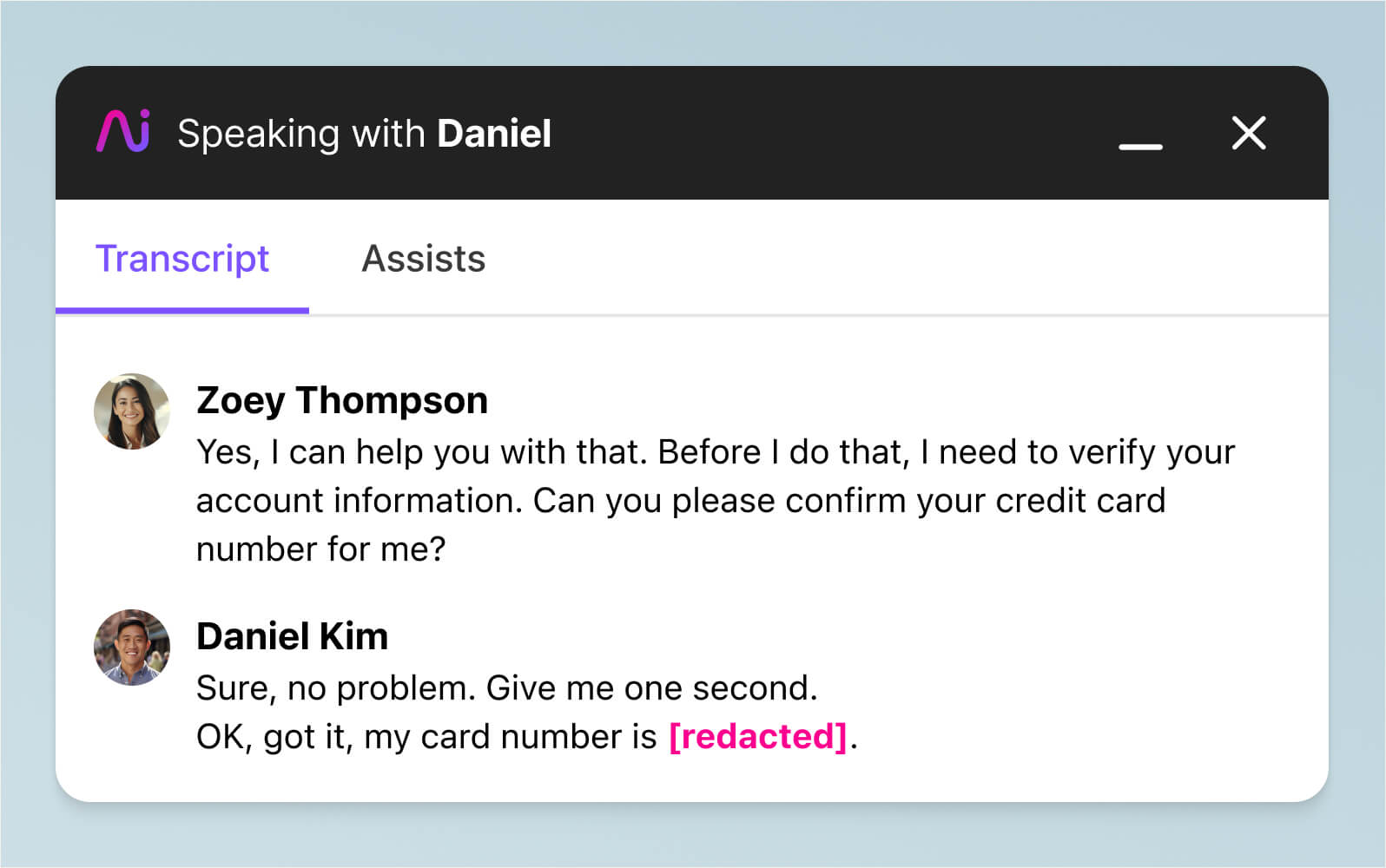 An example of Dialpad PII redaction, which can help protect sensitive information