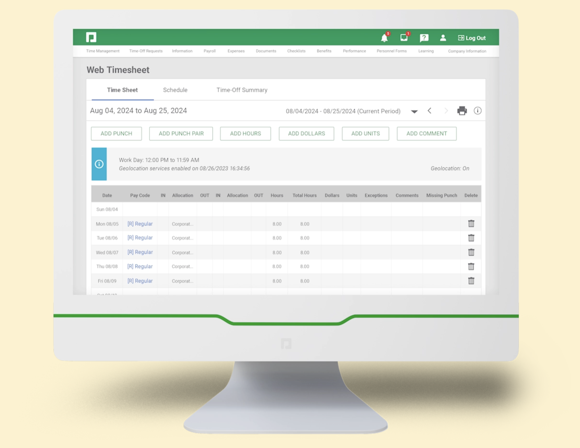 Screenshot of Paycom WFM software