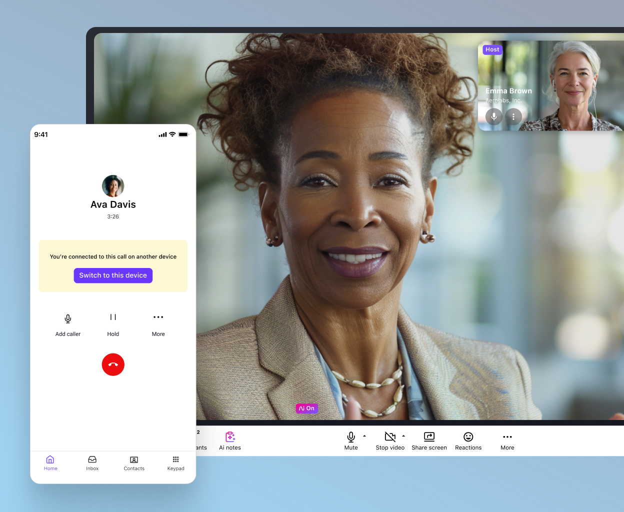 A phone call happening in Dialpad's desktop and mobile app
