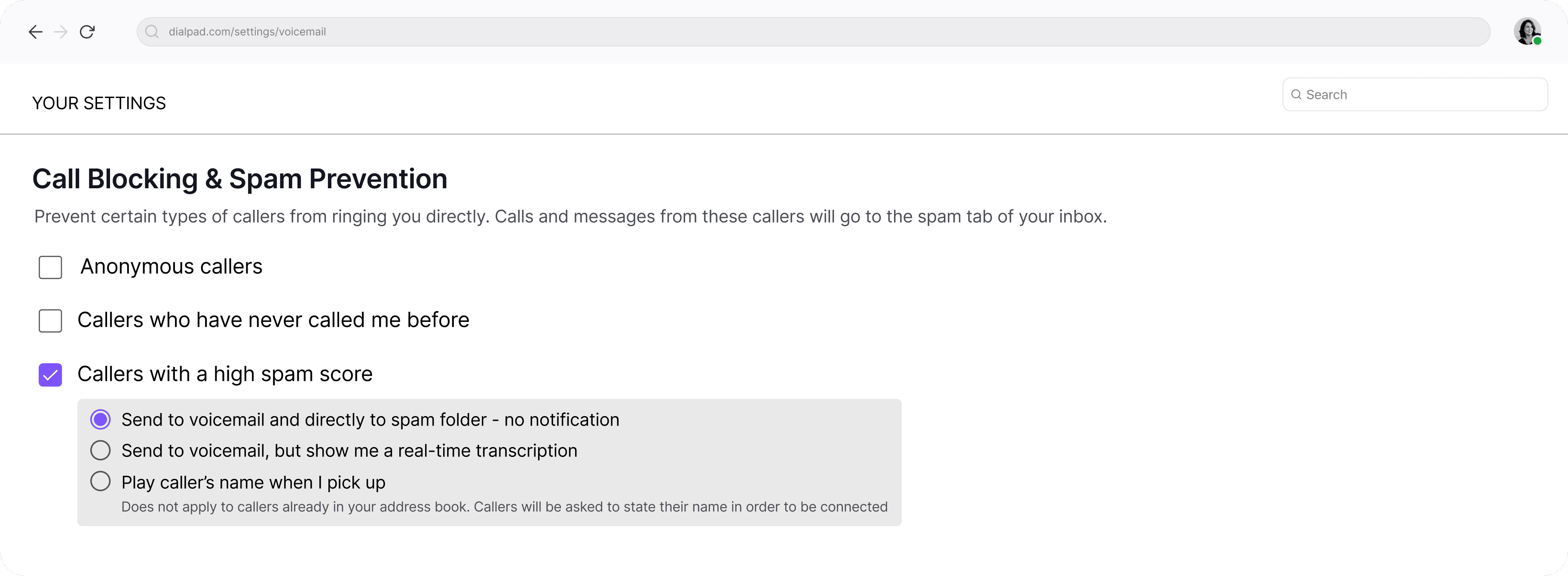 Adjusting-call-blocking-settings UI