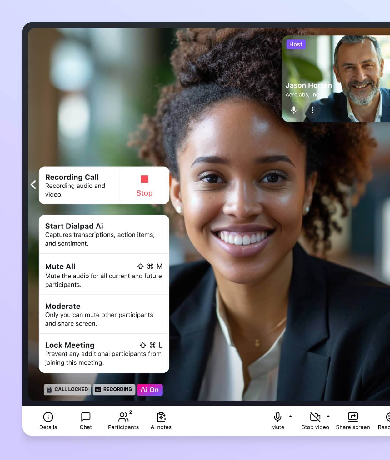 Screenshot of recording a video call in Dialpad