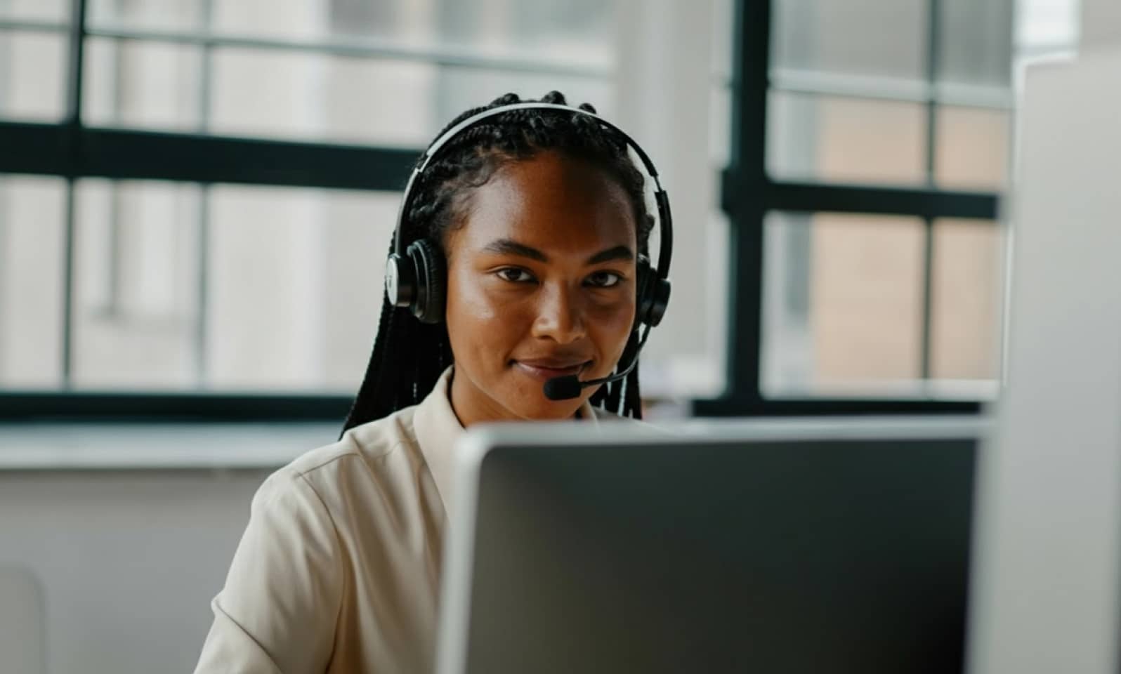 A contact center agent on duty