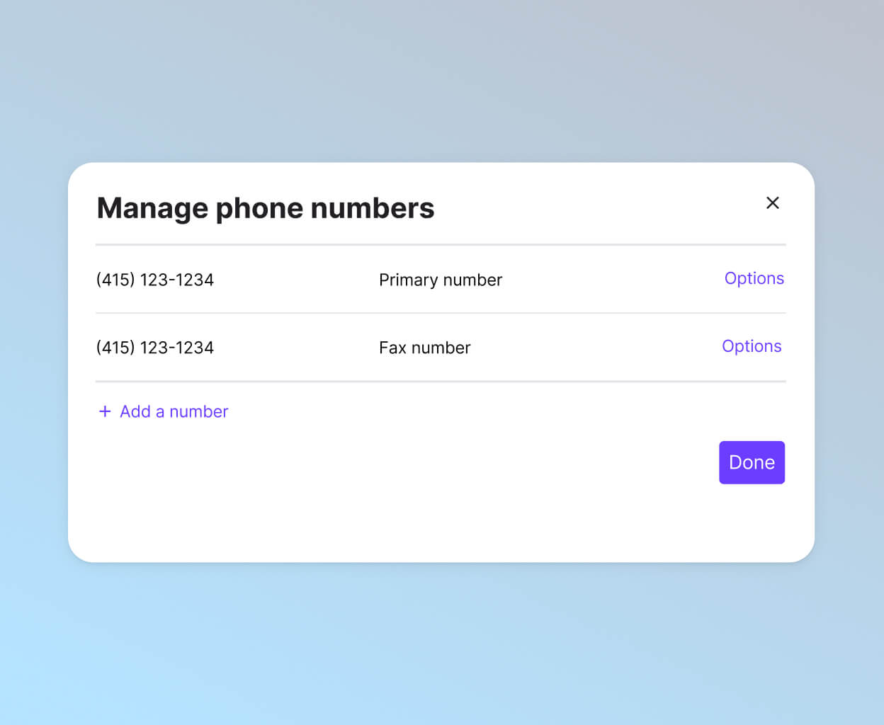 Screenshot of adding and managing phone numbers from Dialpad's online dashboard