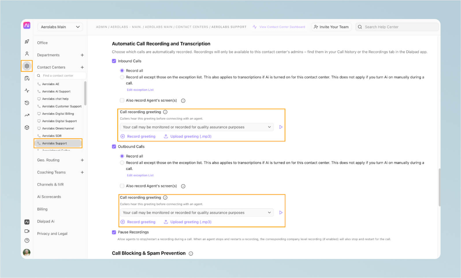 Automatic call recording and transcription