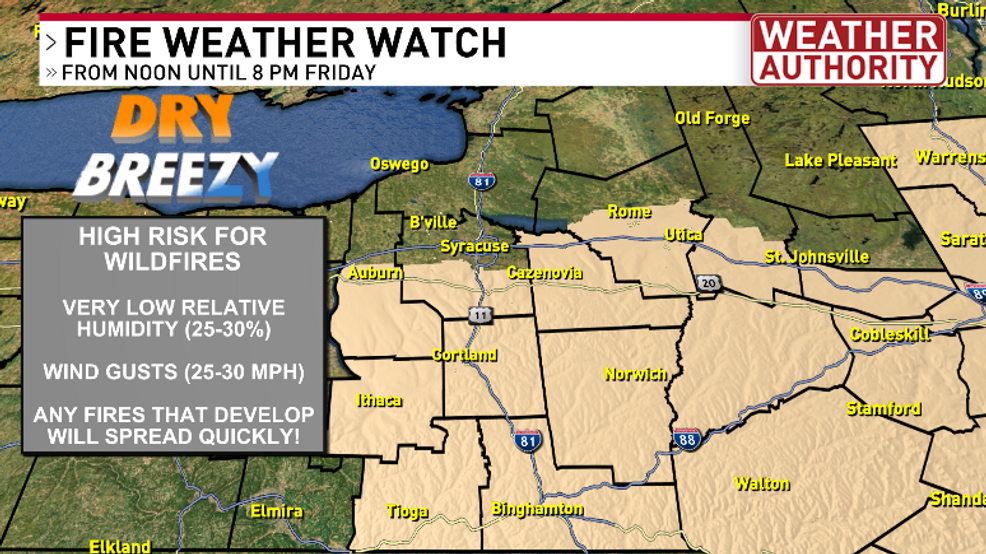 High risk for rapid spread of wildfires Friday afternoon for parts of CNY
