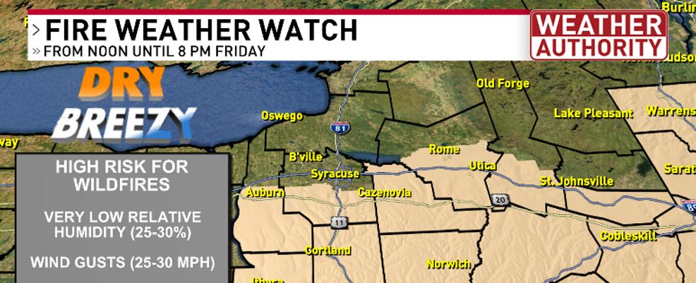 High risk for rapid spread of wildfires Friday afternoon for parts of CNY