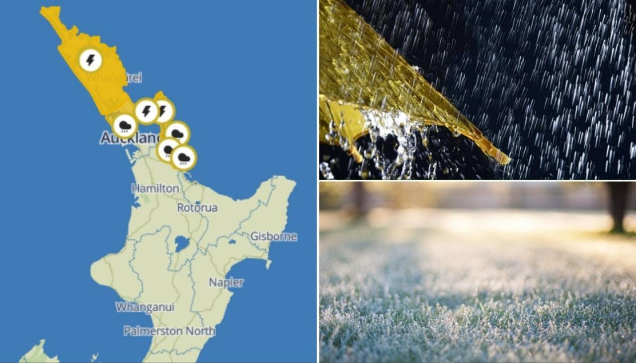 Weather: Frosty start for New Zealand, thunderstorms and potential tornados tonight