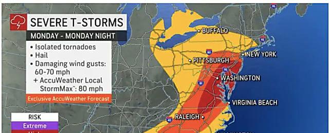 Storms With Possibility Of Isolated Tornados To Threaten East Coast
