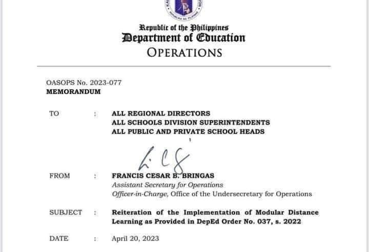 DepEd reiterates implementation of modular Distance Learning in response to extreme weather conditions