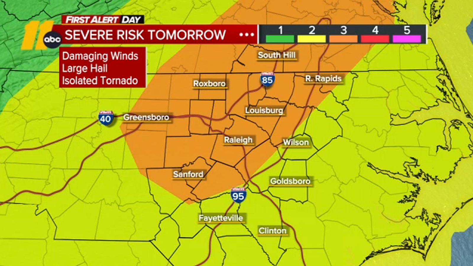 NC weather: Level 3 risk of severe storms Monday -- strong wind, damaging hail most likely threats; flooding, tornados less likely