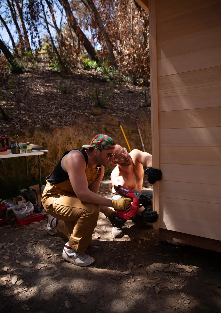 redwood-cabin-elevated-spaces-waldman-fiffer-outhouse-build-2