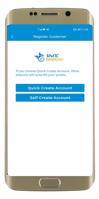 telebirr partner register customer screen
