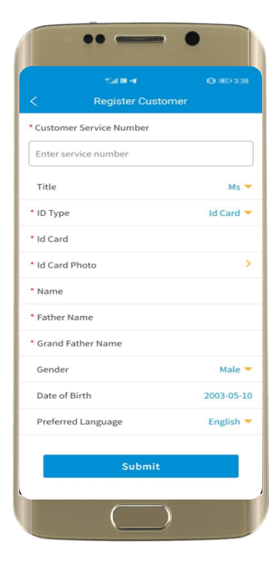 telebirr partner register customer screen – 1