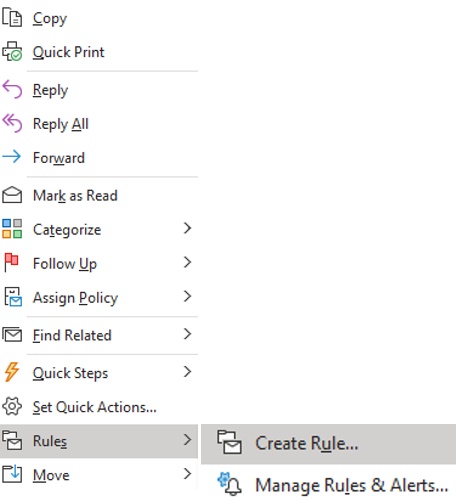 Steps on creating a rule on Outlook