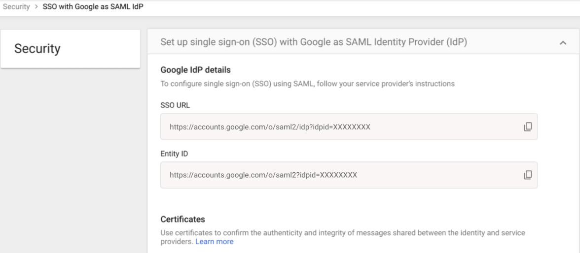 New SSO for saml control related settings