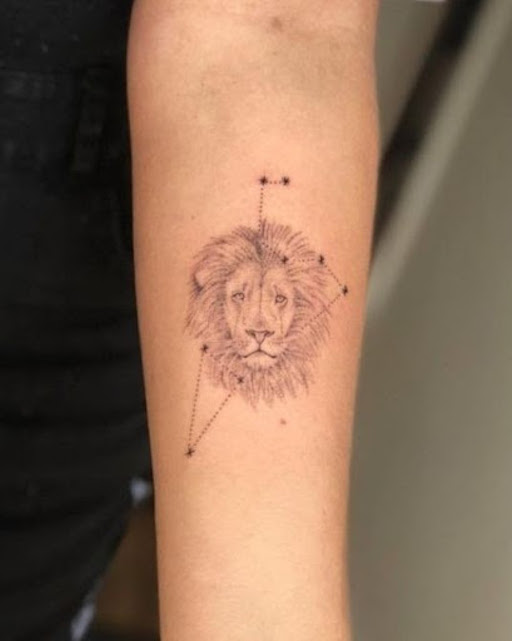 Small Leo Sunflower Constellation Tattoo Design - Astro Tattoos
