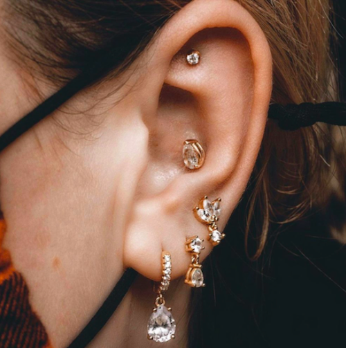 Helix Earring Moonstone Bead Helix Earring Cartilage Hoop Silver