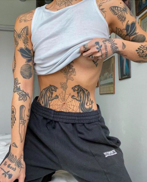 Stomach & Sleeve Tattoo
