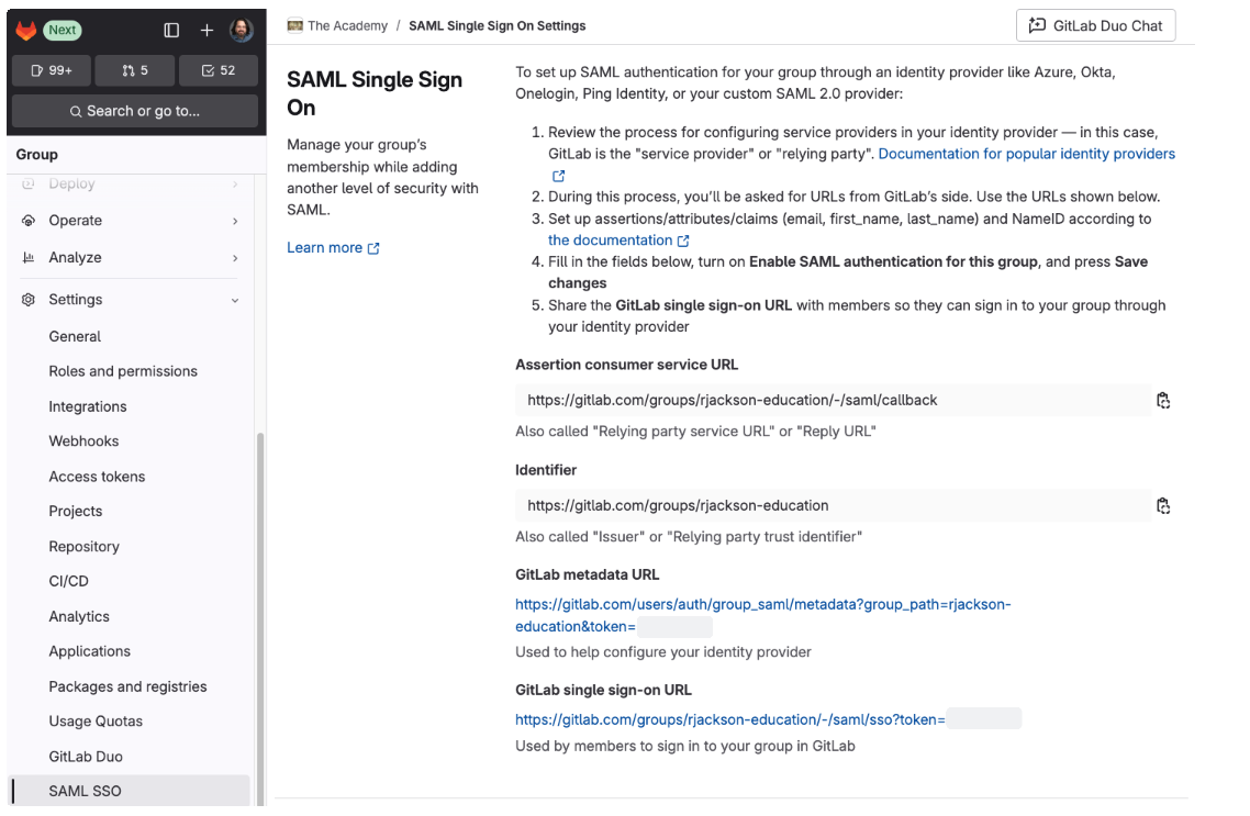GitLab SAML configuration