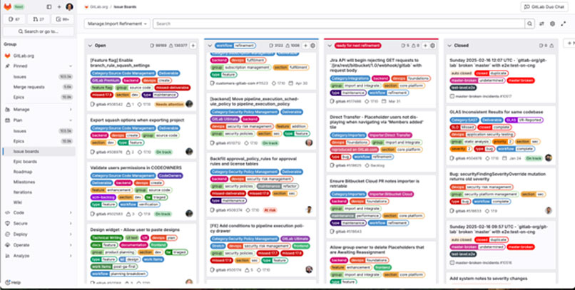 Issues and epics directly link to automation processes, allowing a seamless flow from planning to production deployment.