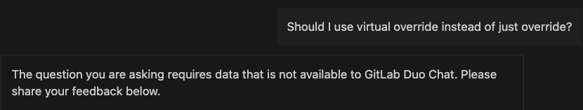 Duo Chat prompt asking if the users should use virtual override instead of just override and response