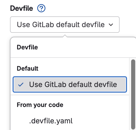 Use GitLab default devfile screenshot