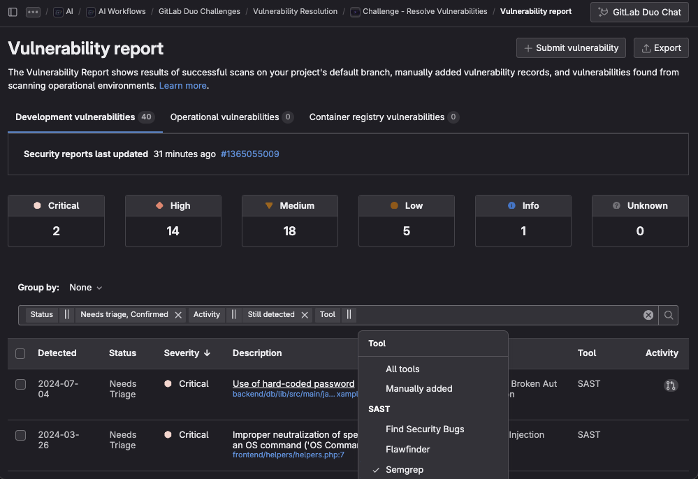 Vulnerability reports overview