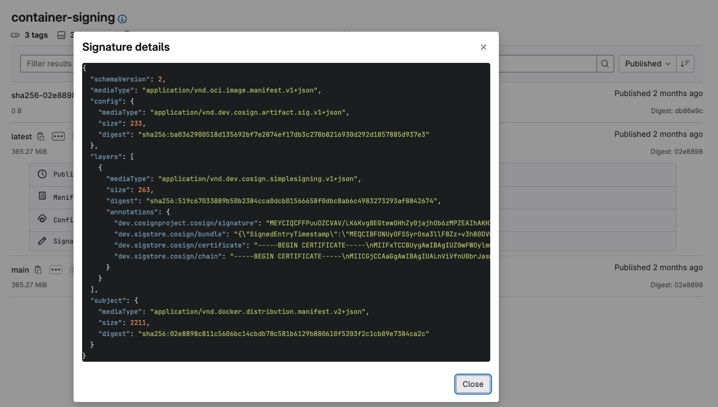 GitLab container image signature details