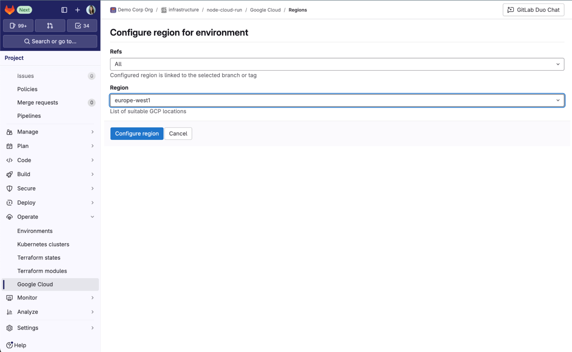 Cloud Run instance deployment region selection