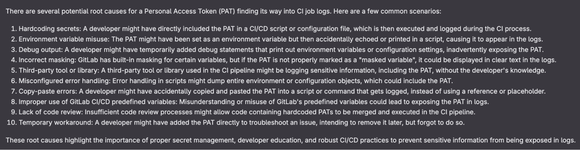 GitLab Duo Root Cause Analysis response