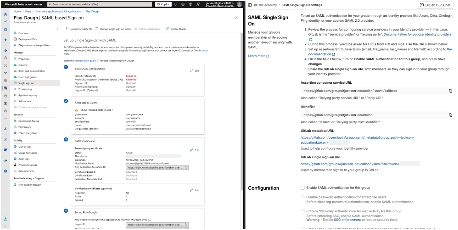 Side-by-side view of Entra ID and GitLab