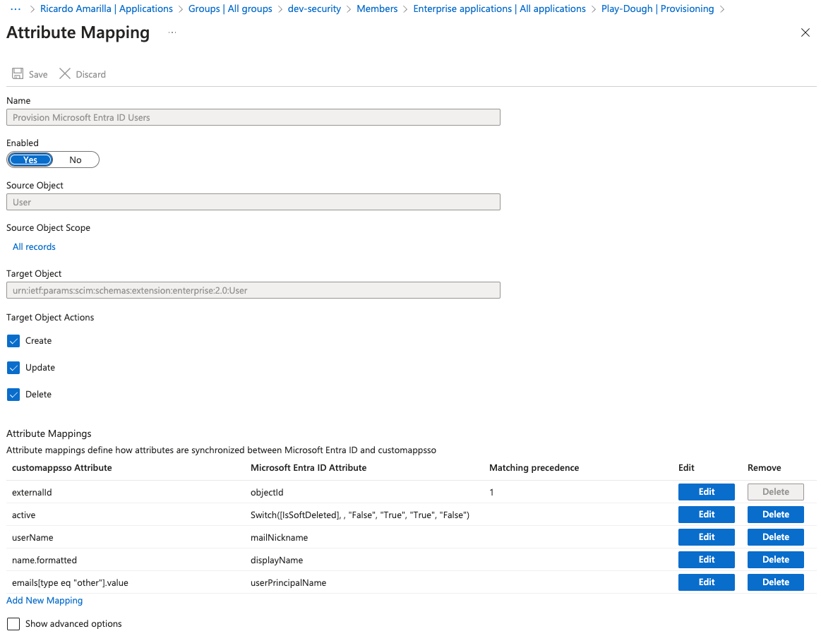 Completed attribute mapping configuration